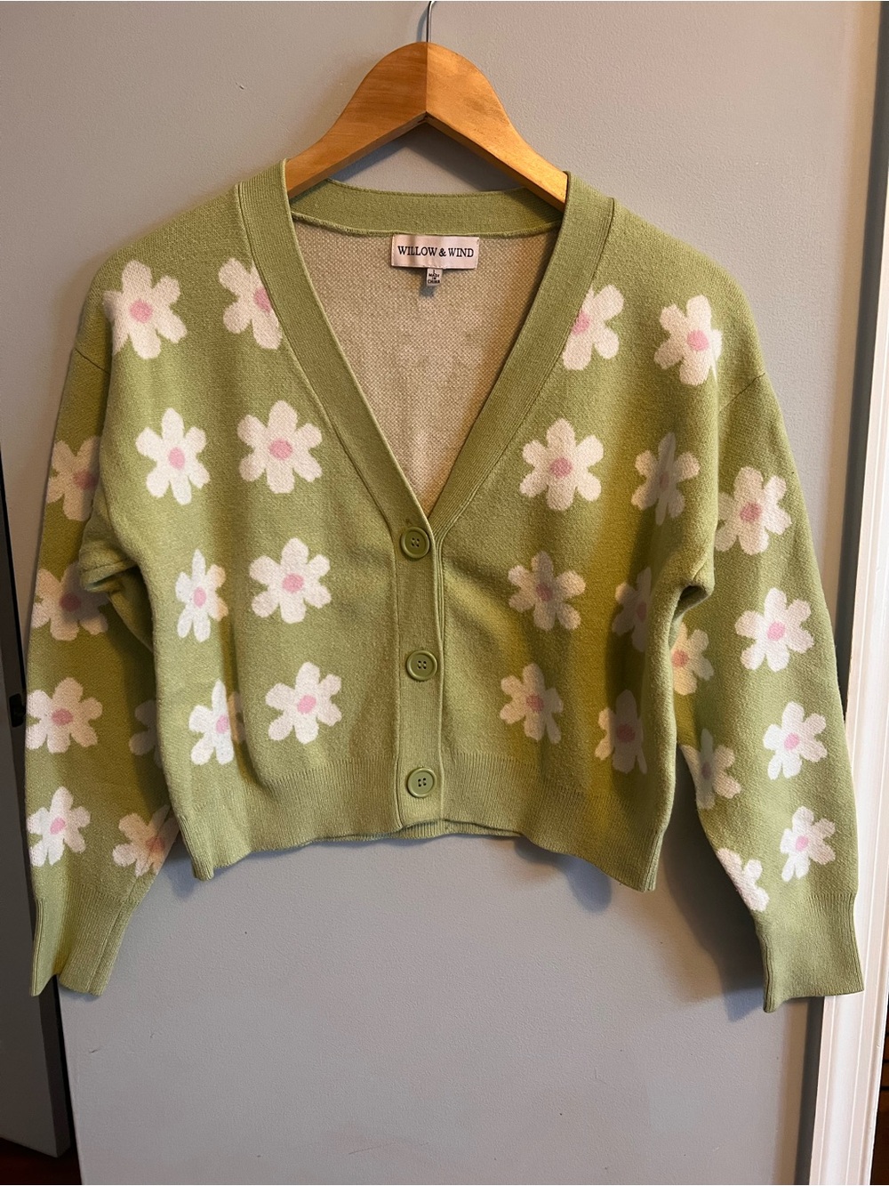 Willow Light Green Floral V-Neck Cardigan
